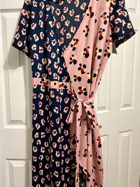 BCBGeneration Navy Floral Print Dress with Pink & Yellow Accents